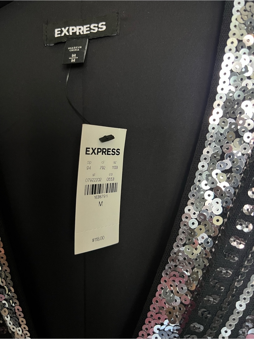 Express Mini Black Dress with Silver Sequin Geometric Design - Picture 2 of 3